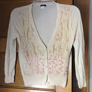J. Crew Chiffon forget me not pink cardigan.  B014